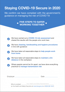 Staying Covid 19 Secure Statement